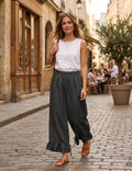 4029 WIDE LINEN PANTS WITH EYELET EMBROIDERY: WHITE