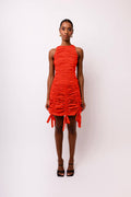 ERIN  RUCHE MINI DRESS: Red / S