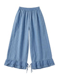 4029 WIDE LINEN PANTS WITH EYELET EMBROIDERY: WHITE