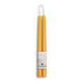 Two yellow candles in a white holder with Bluecorn branding on a white background
