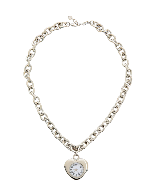 Watch Necklace- Steel Chain , Heart Shaped, Really Works: Silver