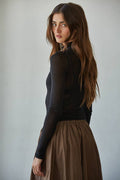 Knit Tencel Jersey Turtleneck Long Sleeve Sheer Top