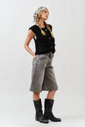 MAP3098 DENIM BERMUDA SHORTS WITH YOKE SEAM: CREAM / L
