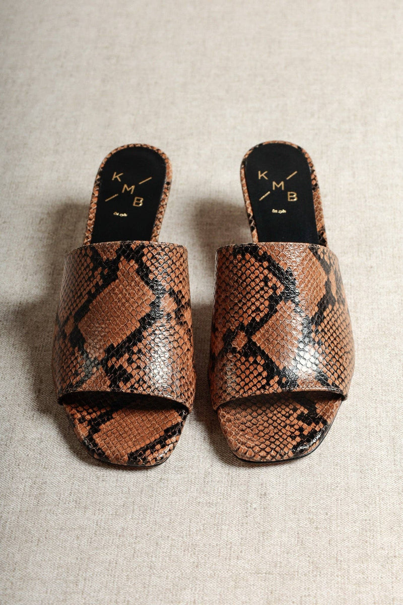 Vivian Snake-Embossed Leather Mules with Kitten Heel