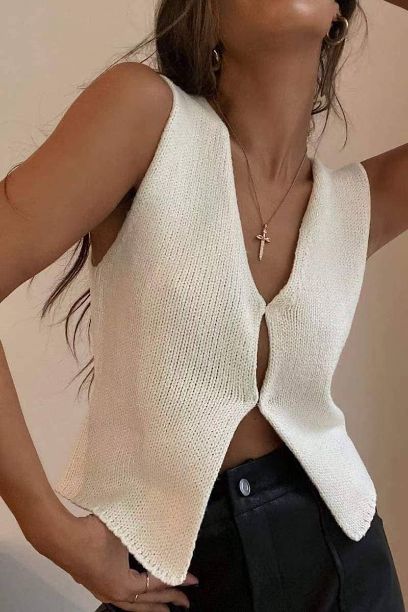 Sleeveless Knitted Cardigan Tank Top