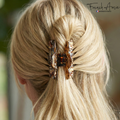 French Amie Crown Wave Small 2.5” Cellulose Handmade Interlocking Hair Claw: Silver Onyx Grey