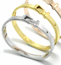  Buckle Bangle Bracelet- Hinged- Stainless Steel - Cuff : Yellow Gold