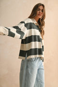 T5244   LONG SLEEVE WIDE PANEL KNITTED SHIRTS: OLIVE/BEIGE / L