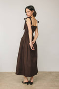 Brown Drop Waist Smocked Maxi Dress