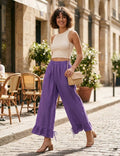 4029 WIDE LINEN PANTS WITH EYELET EMBROIDERY: Black