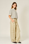 AJP6166 UTILITY BARREL WAIST TIE CARGO PANTS: KAHKI / S-M-L (2-2-2)