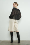 MAP3098 DENIM BERMUDA SHORTS WITH YOKE SEAM: CREAM / L