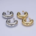 Wide Chubby C Shaped Hoop Stud Earrings in Gold & Silver | X: Silver
