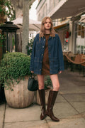 J6101   STRIPED PATTERN INDIGO DENIM BARN JACKET: INDIGO DENIM / S