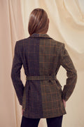 Mixed Plaid Color Block Blazer