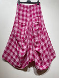 6633C LINEN SKIRT WITH POCKETS, VICHY CHECK PATTERN: Yellow