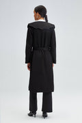 BUTTON DETAILED WIDE COLLAR TRENCH COAT: Black / 38