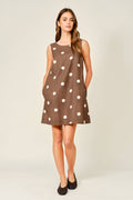 Brown Linen Polka Dot Mini Dress