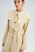 Wide Collar Trench Coat with Unique Buttons