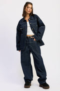 Oversized Twill Button Up Dark Denim Jacket