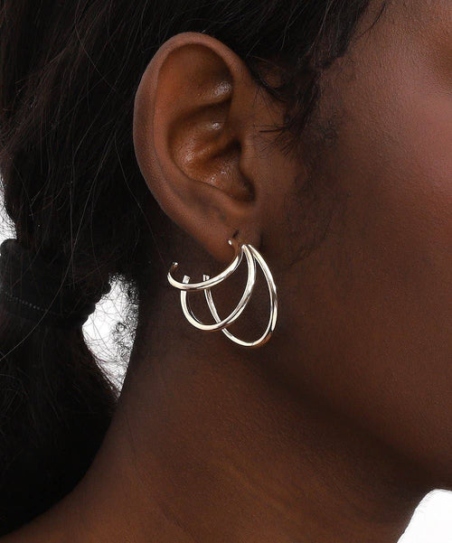 Goldtone Triple Circle Earrings: Yellow Gold