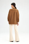 OVERSIZE SHIRT WITH STRIPED DETAILED: Brown / Standart