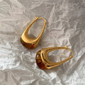 Green Amber Resin Teardrop Earrings_CWAJE06456: Brown / (OS) 1