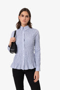 Olivia Smocked Cotton Shirt in Blue Stripe: Blue / M