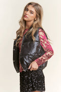 Silver Shiny Metallic Puffer Snap Button Vest