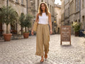 4029 WIDE LINEN PANTS WITH EYELET EMBROIDERY: CANDY
