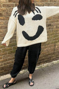 Playful Face Knit Sweater: BLUE / S