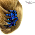 French Amie Crown Wave Small 2.5” Cellulose Handmade Interlocking Hair Claw: Silver Onyx Grey