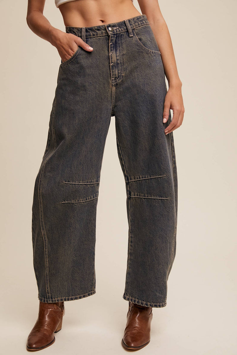 Baggy Barrel Jeans in Dark Denim