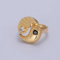 Yin Yang Ring, Adjustable Trendy Yin Yang Ring, Gold Plated, Statement Ring, Trendy Rings O-2146 O-2147: Black
