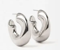 Wave-Puffy Hoop- Steel Earrings- 14K gold or Silver: Silver