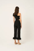 Anita Feather Trim Straight Cut Pants: Black / Small