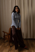 Olivia Smocked Cotton Shirt in Blue Stripe: Blue / M