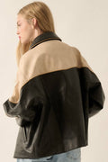 Vegan Leather Colorblock Jacket