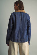 J6101   STRIPED PATTERN INDIGO DENIM BARN JACKET: INDIGO DENIM / M