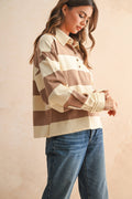 T5244   LONG SLEEVE WIDE PANEL KNITTED SHIRTS: OLIVE/BEIGE / L