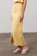 Linen Button Midi Skirt