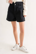 Kiera High Waist Denim Shorts in Black