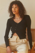 CT7594 - Aries Asymmetric Button Front Cardigan: BLACK / L