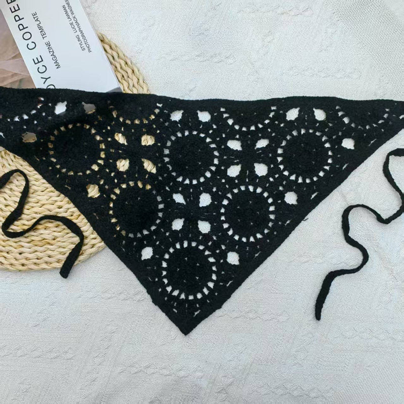 Solid Color Hollow Out Knit Triangle Headscarf MK2BLK6W6HHS19: Black