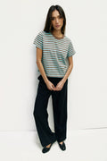The Cooper Top | Striped T-Shirt Contrast with Neck Band: BROWN/WHITE / SMALL
