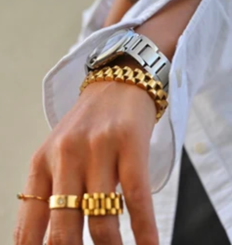Roll X- Watch band Ring- Stainless steel 14K: Yellow Gold / 7