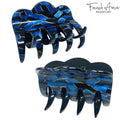 French Amie Crown Wave Small 2.5” Cellulose Handmade Interlocking Hair Claw: Silver Onyx Grey