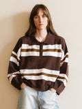 Brown Oversized Contrast Striped Sweater