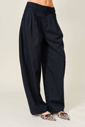 Navy Pinstripe Barrel Pants