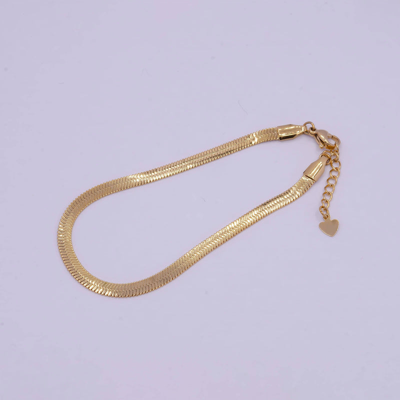 Clearance Pricing BLOWOUT Gold 4mm Herringbone Snake Chain 7 Inch Bracelet For Wholesale Bracelet Jewelry Making Supply WA-929